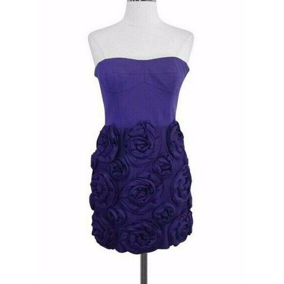 Cynthia Steffe | Womens Size 0 Rosette Appliqué Strapless Dress Purple Fit Short - Picture 8 of 14